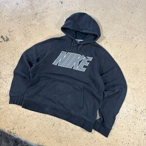 Nike Mens Vintage Pullover Hoodie Black Mesh Logo Graphic Sweatshirt Large L